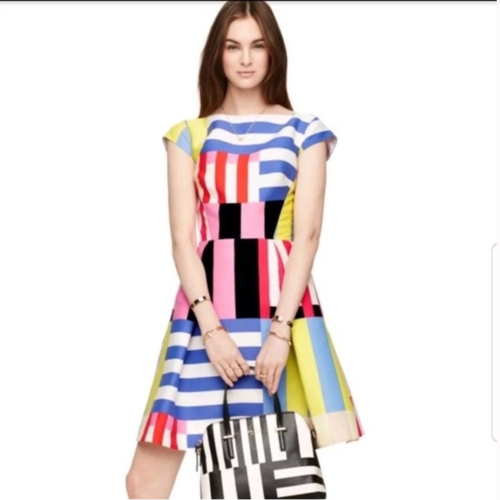 Kate Spade Multicolor Go Fly A Kite Multi Stripe Double Bow Back Dress